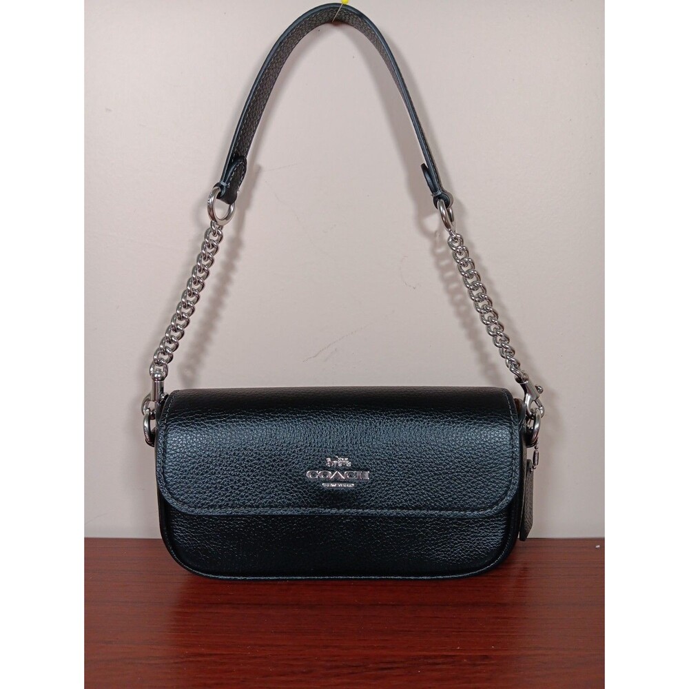 NWT Coach Hailey Flap Bag Pebbled Leather Silver/Black Crossbody Lined Magnetic